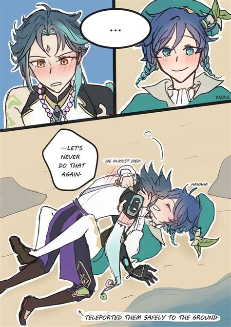 A traveler meets a bard and they embark on an adventure together, visiting all of the places in teyvat. . Venti x xiao comic